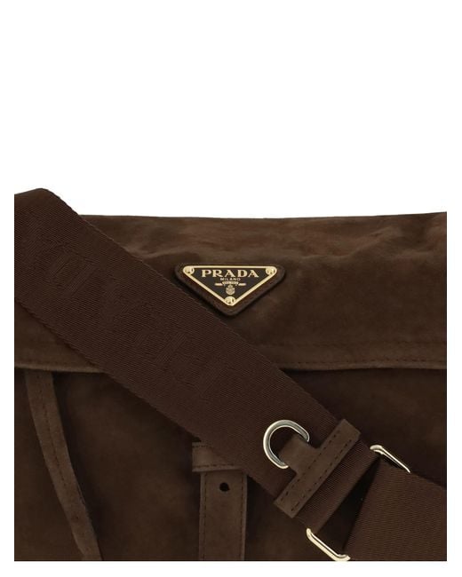 Prada Brown Explore Medium Suede Shoulder Bag