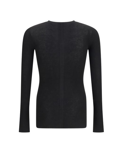 Rick Owens Black Slim Ribbed Long-Sleeve Sweater Merino Wool Ovis Aries for men