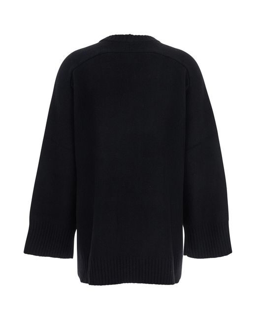 Loulou de Saison Black Crew Neck Sweater With Knitted Design