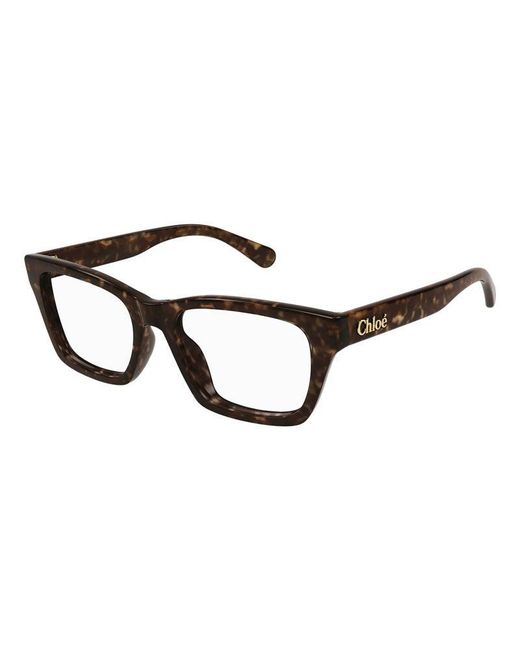 Chloé Brown Chloe Eyeglasses Square Full Rim, Havana Frame And Clear Demo Lenses Lens Ch0242O002