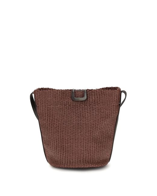 Brunello Cucinelli Brown Bucket Bag Sartorial Small Raffia Cotton