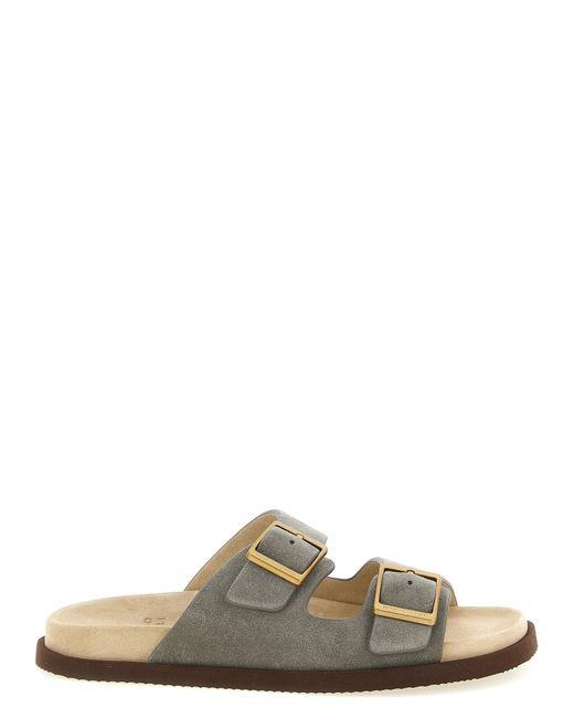 Brunello Cucinelli Gray Calfskin Slides Shoe for men