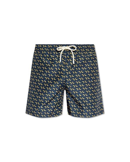 Palm Angels Blue Banana-printed Drawstring Swim Shorts for men