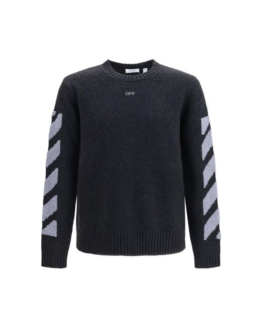 Off-White c/o Virgil Abloh Blue Diag Fuzzy Crewneck Sweater Wool Ovis Aries; Polyamide for men