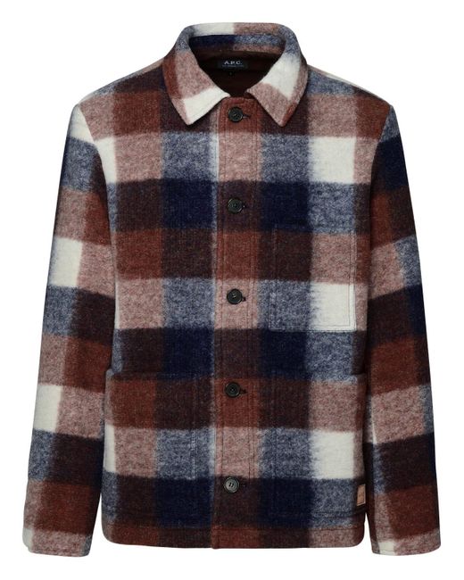 rust check faux shearling collar shacket