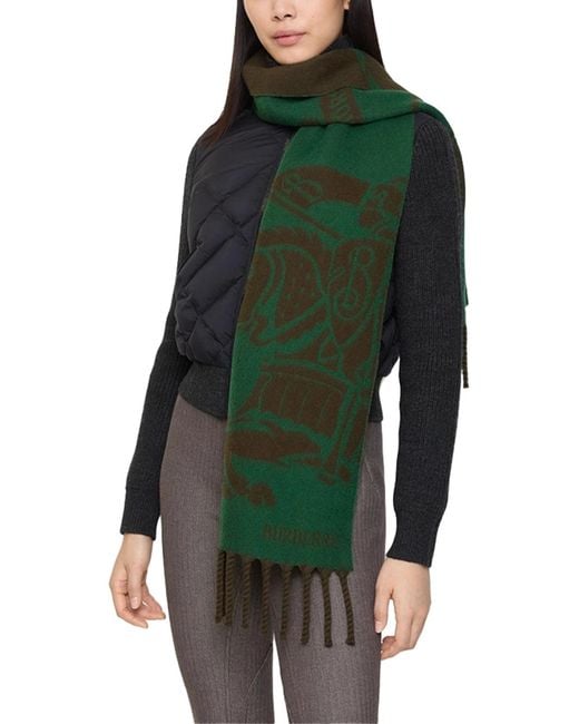 Burberry Green Reversible Ekd Wool Scarf