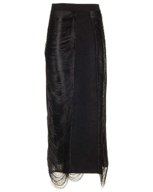 Alexander McQueen Black Midi Skirtwith Drapped Threads