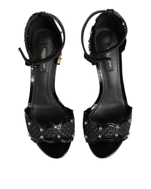 Dolce & Gabbana Black Studded Ankle Strap Sandals Shoes Leather