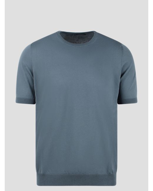 Tagliatore Blue Cotton Knit T-Shirt for men