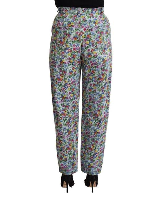 Dolce & Gabbana Black Floral High Waisted Tapered Denim Jean