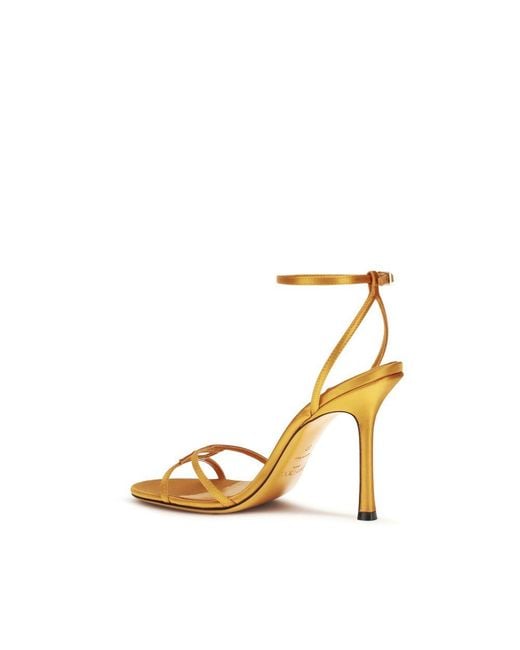 Jimmy Choo Metallic Orange Silk Stiletto Heel Sandals