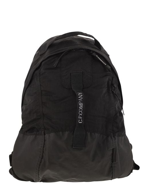 C P Company Black Nylon Backpack With Front Pocket for men