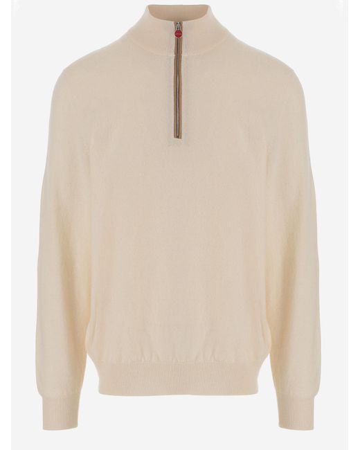 Kiton Natural Cashmere Sweater With High Neck for men