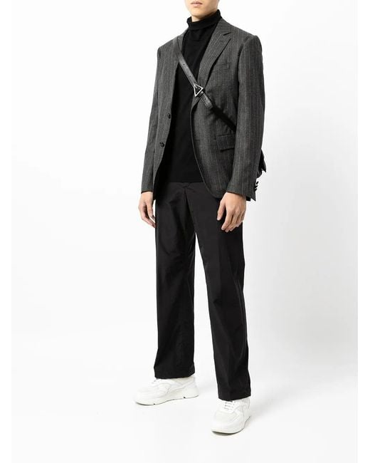 Ferragamo Black Leather-Trim Suit Jacket for men