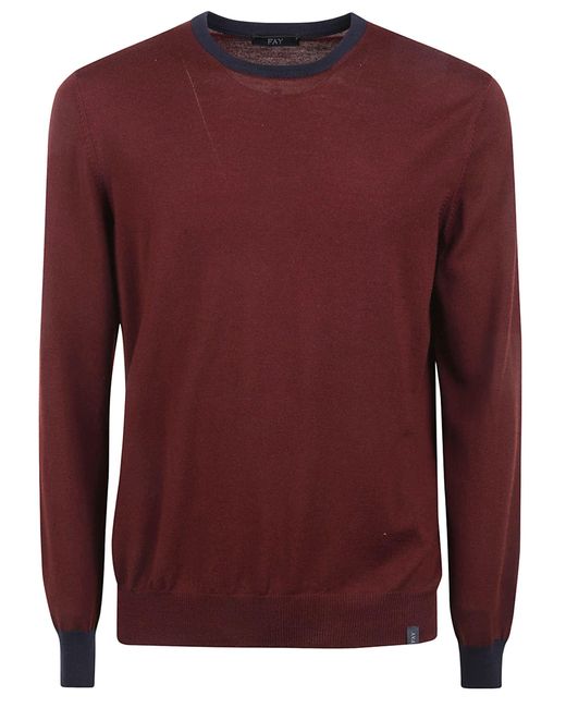 Fay Red Padded Shoulder Rib Trim Sweater for men