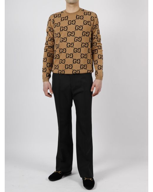 Gucci Brown Gg Wool Jacquard Sweater for men