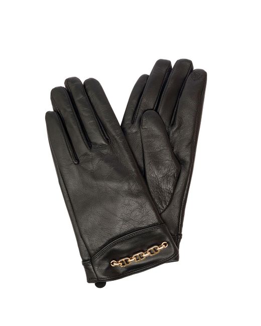 Twin Set Black Gloves With Oval T Chain Detail In Smooth Leather | Lyst