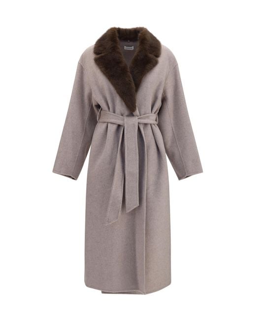P.A.R.O.S.H. Brown Wool Coat With Fur Collar, Merino