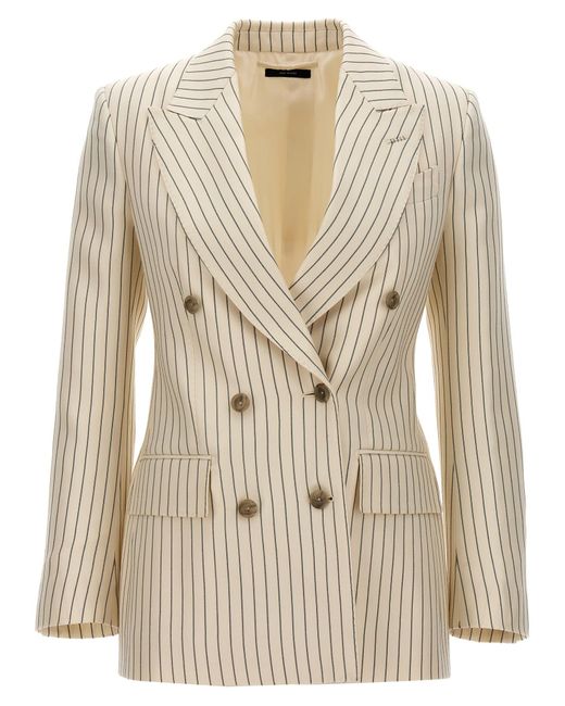 Tom Ford Natural Striped Double-Breasted Blazer