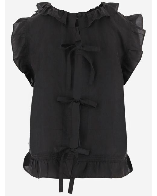 THE GARMENT Black Silk Ruffle Top With Back Ties Tops