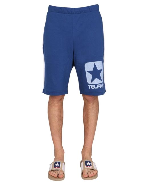 Telfar Blue Cotton Sweat Shorts Bermuda for men