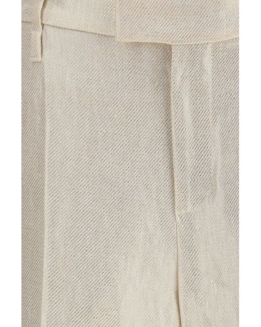 Brunello Cucinelli White Linen Tailored Pants Silk