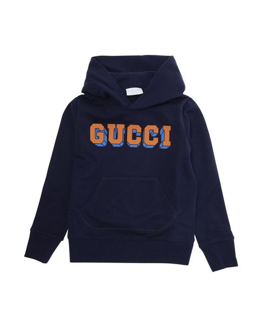 Gucci Blue Sweatshirt With Logo Lettering Cotton Hoods & Sweatshirts for men