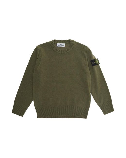 Stone Island Green Crew Neck Wool Sweater Tops for men