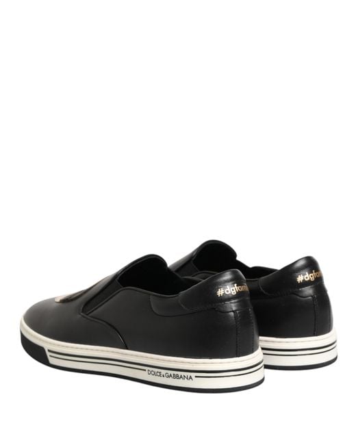 Dolce & Gabbana Black Leather Signature Figures Sneakers Shoes for men