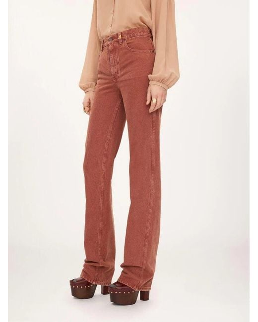 Chloé Red Jean En Denim De Coton Teint Crimson