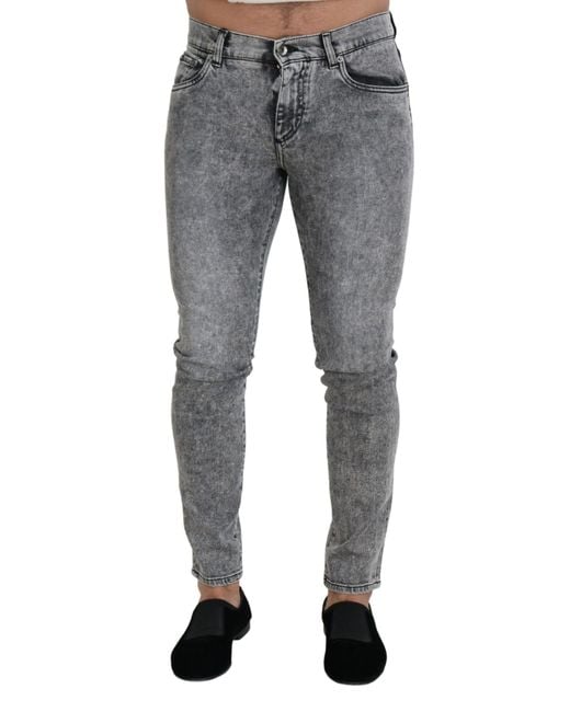 Dolce & Gabbana Gray Slim Fit Wash Stretch Cotton Denim Jeans Clothing for men