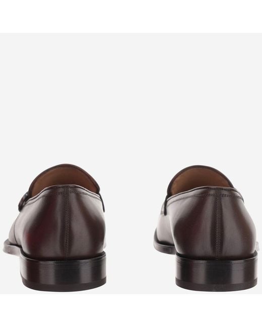 Ferragamo Brown Leather Gancini Loafers Calf for men