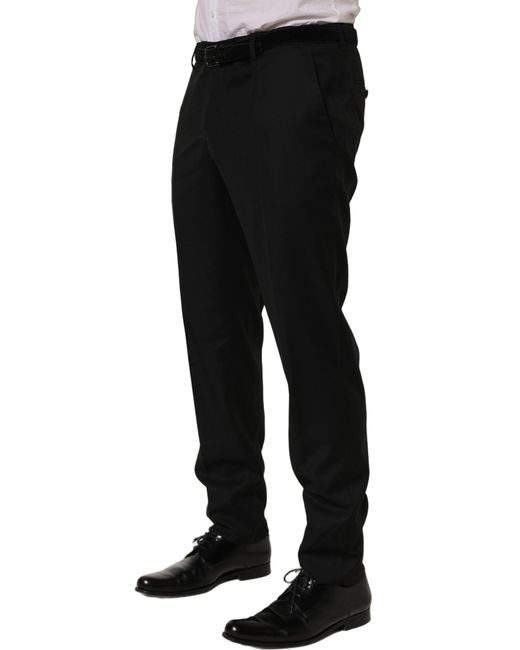 Dolce & Gabbana Black Wool Skinny Leg Dress Trouser Pants Virgin Silk Polyester for men
