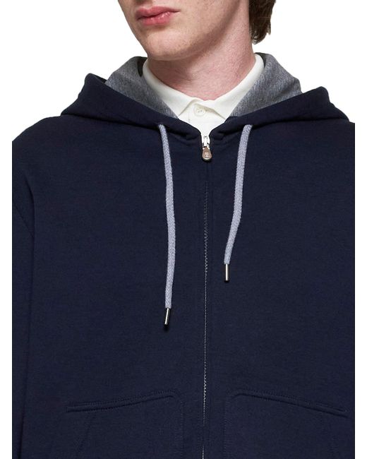 Brunello Cucinelli Blue Cotton-Blend Zip-Up Hoodie for men