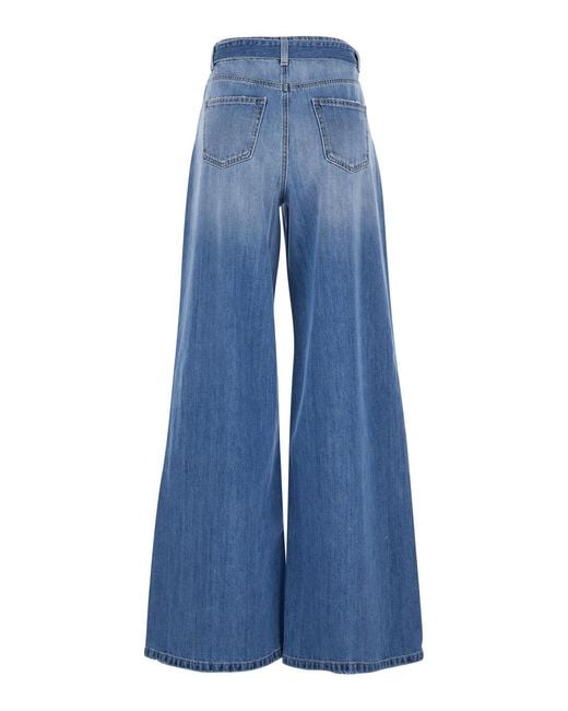 Twinset Blue Five-Pocket Design Jeans With Belt And Faded Effect