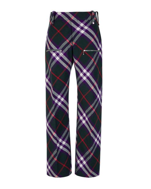 Burberry Blue Checked Motif Wool Pants for men