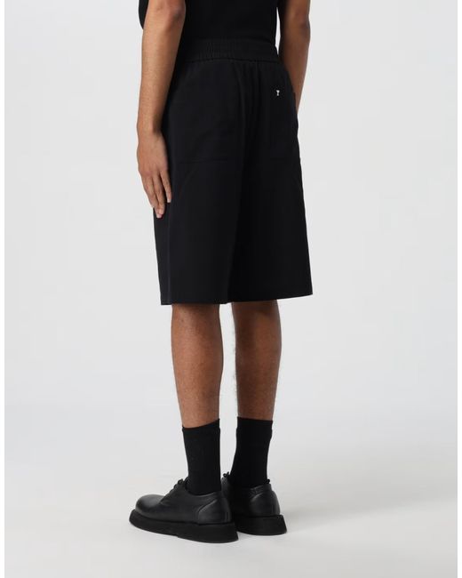 AMI Black Cotton Crepe De Coeur Logo Plaque Bermuda for men