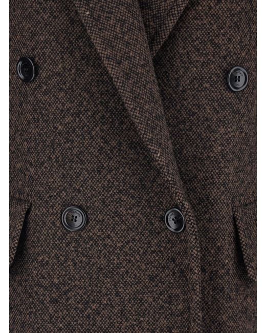 Max Mara Black Double-Breasted Coat With Peak Revers Virgin Wool