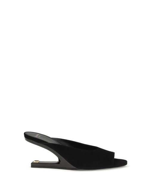 Balmain Black Mules Open-Toe Suede Calf Leather Sandal