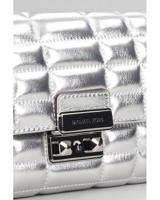 Michael Kors White Tribeca Shoulder Bag In Silver Leather