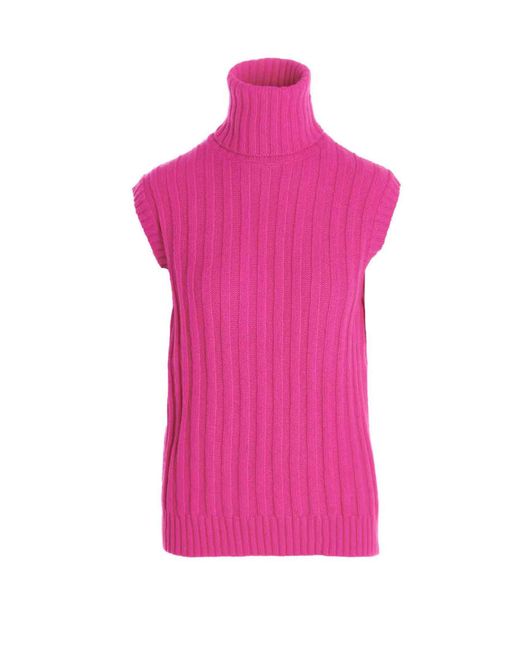 Jejia Wool High Neck Ribbed Vest in Fuchsia (Pink) | Lyst UK