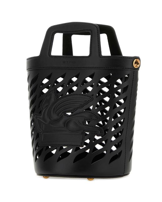 Etro Black Leather Coffa Bucket Bag