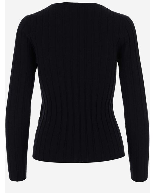 Allude Black Ribbed Wool Pullover