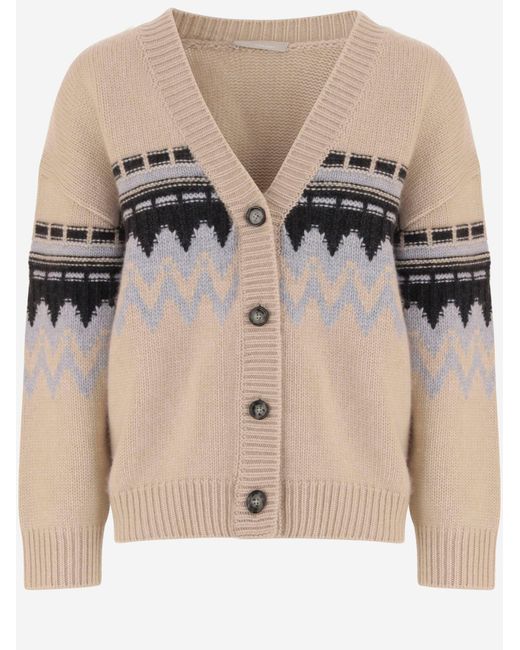 Allude Natural Cashmere Cardigan With Geometric Pattern