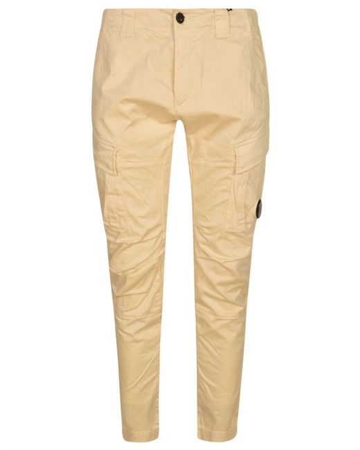 C P Company Natural Cargo Buttoned Trousers for men