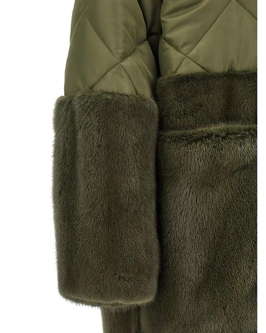Blancha Green Nylon Diamond-Visone Long Down Jacket Polyester Fur