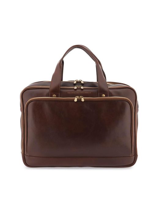 Brunello Cucinelli Brown Leather Business Bag for men