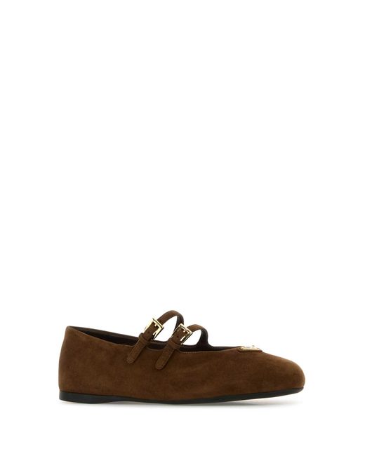 Prada Brown Suede Ballet Flats