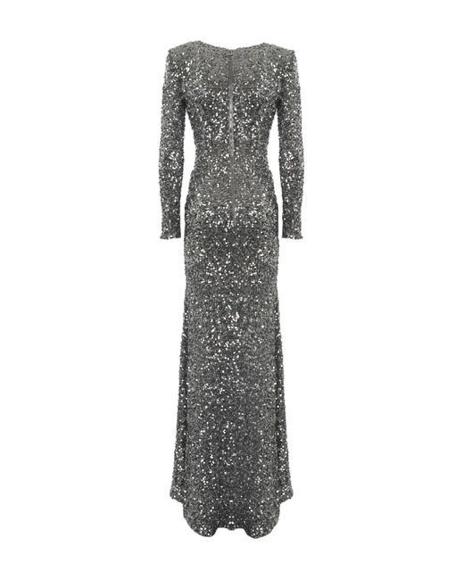 Elisabetta Franchi Gray Red Carpet Dress With Sequins