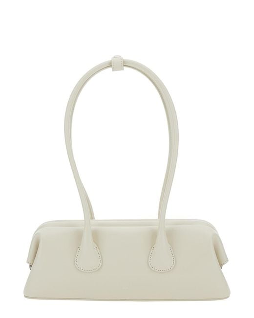 OSOI White Boat Wide Mini Shoulder Bag With Round Handles And Logo Lettering On The Front